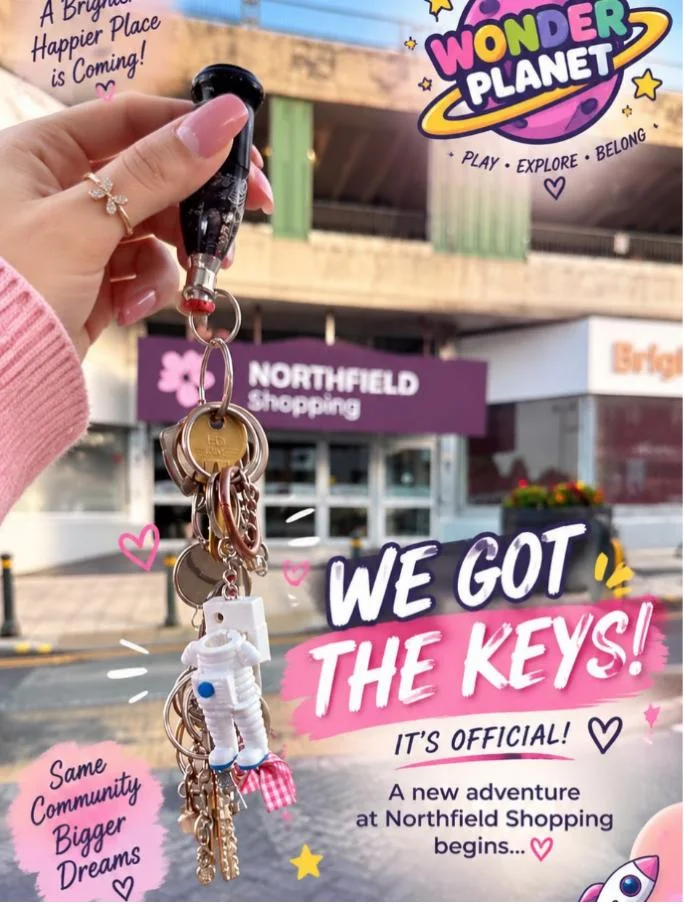Keys to the Wonder Planet unit held outside Northfield Shopping Centre